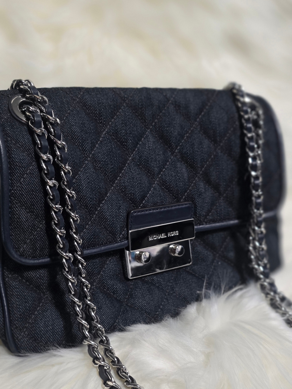 Michael Kors Sloan Large Quilted Denim Shoulder Bag